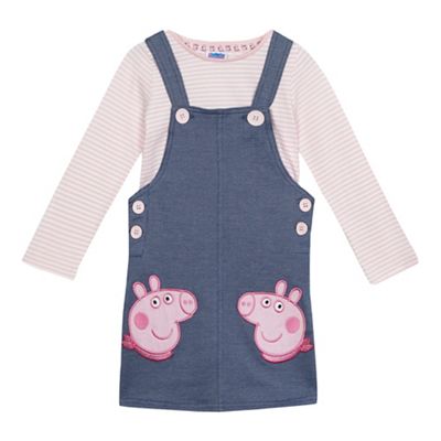 Peppa Pig Girls' pink and light blue embroidered pinafore and top set